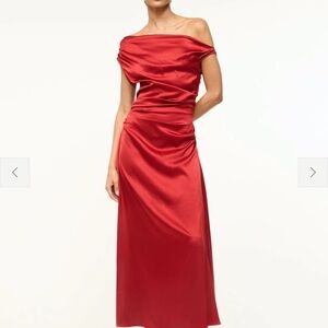 STAUD Red One-Shoulder Satin Gown